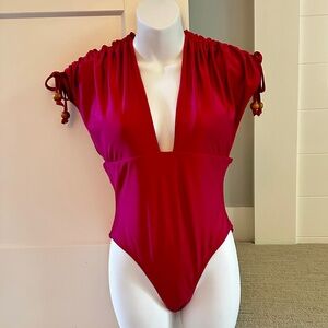 ANDREA IYAMAH Beautiful Berry Swimsuit with Wood Tie Details Sz M NWT $269!!